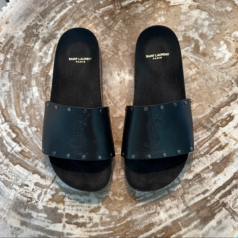 NEW | Saint Laurent Jimmy Studded leather slides
